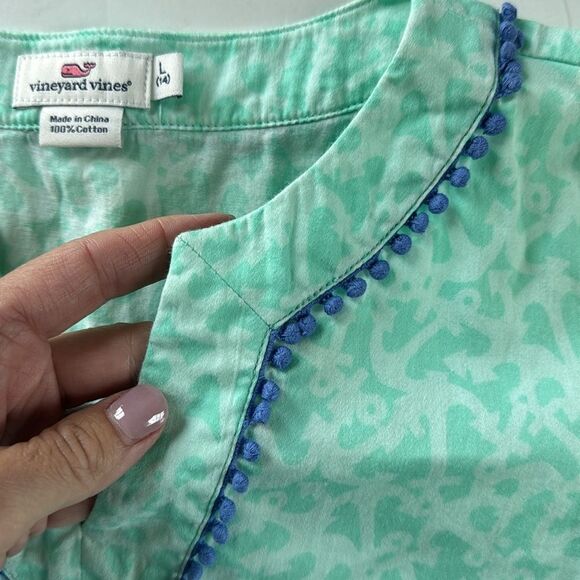 Vineyard Vines Girls Anchors Print Pom Pom 3/4 Sleeve Tunic Top Cover Up Size L - Picture 4 of 14